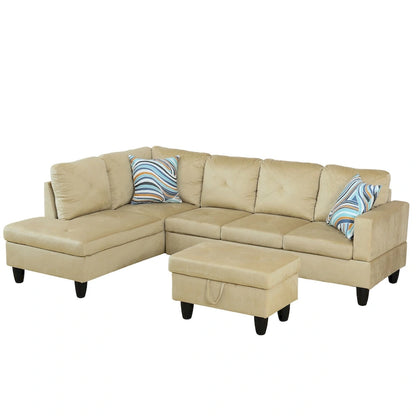 3-Piece Upholstered Sectional Sofa Set With Storage Ottoman