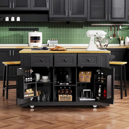 53 Kitchen Island with Drop Leaf, Power Outlet, Rolling Cart, and Storage Racks