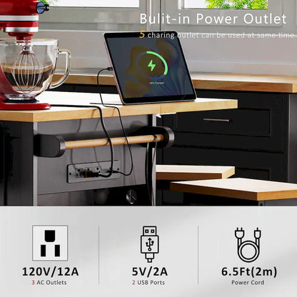 53 Kitchen Island with Drop Leaf, Power Outlet, Rolling Cart, and Storage Racks