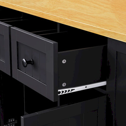 53 Kitchen Island with Drop Leaf, Power Outlet, Rolling Cart, and Storage Racks