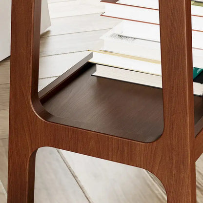 Brown Narrow Slate Side Table with Storage Shelf