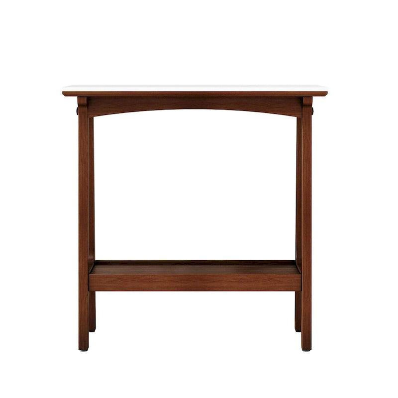 Brown Narrow Slate Side Table with Storage Shelf