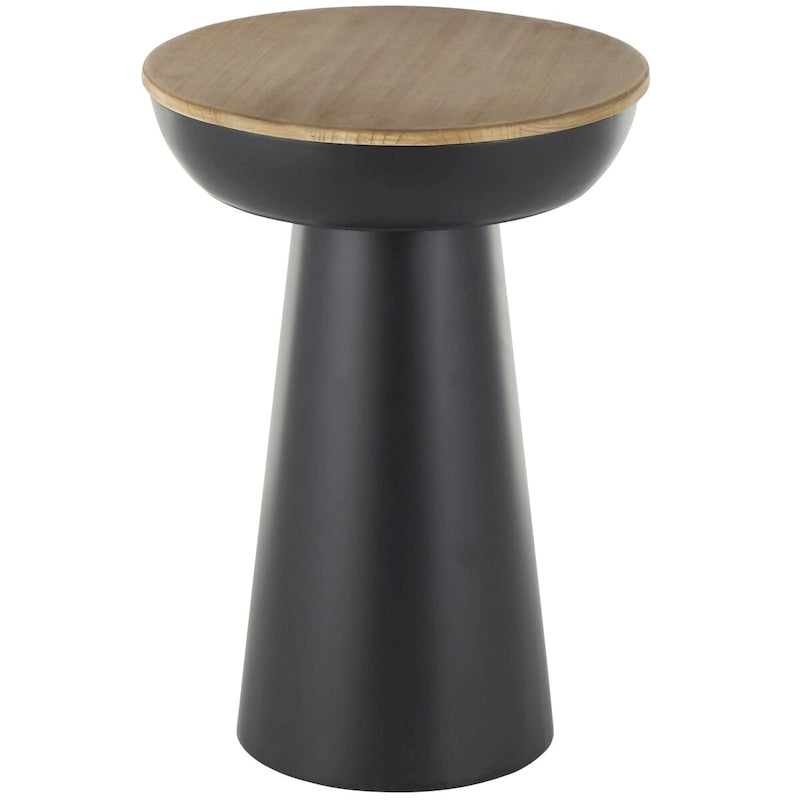 Metal Handmade Pedestal Side End Accent Table with Brown Wood Tabletop - Black - Roche River Decor