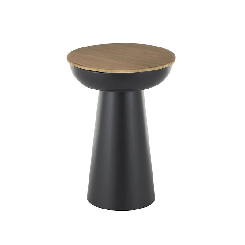 Metal Handmade Pedestal Side End Accent Table with Brown Wood Tabletop - Black - Roche River Decor