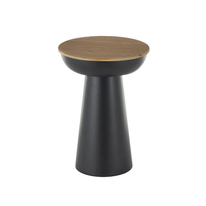 Metal Handmade Pedestal Side End Accent Table with Brown Wood Tabletop - Black - Roche River Decor