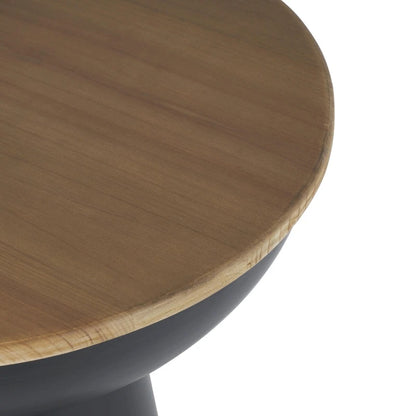 Metal Handmade Pedestal Side End Accent Table with Brown Wood Tabletop - Black - Roche River Decor