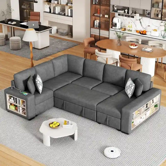 U-Shaped Sectional Sofa with Two USB Ports and Storage Chaise