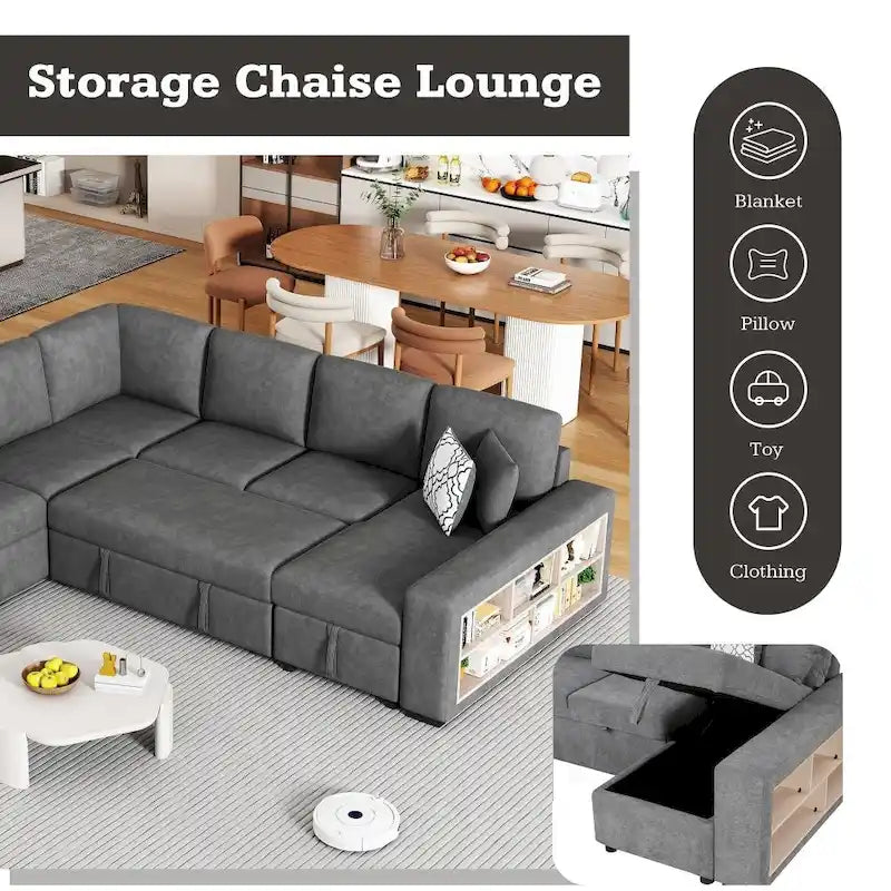 U-Shaped Sectional Sofa with Two USB Ports and Storage Chaise