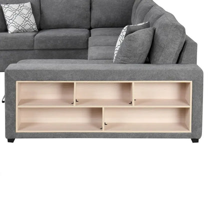 U-Shaped Sectional Sofa with Two USB Ports and Storage Chaise