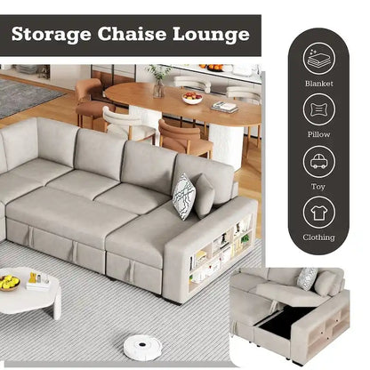 U-Shaped Sectional Sofa with Two USB Ports and Storage Chaise