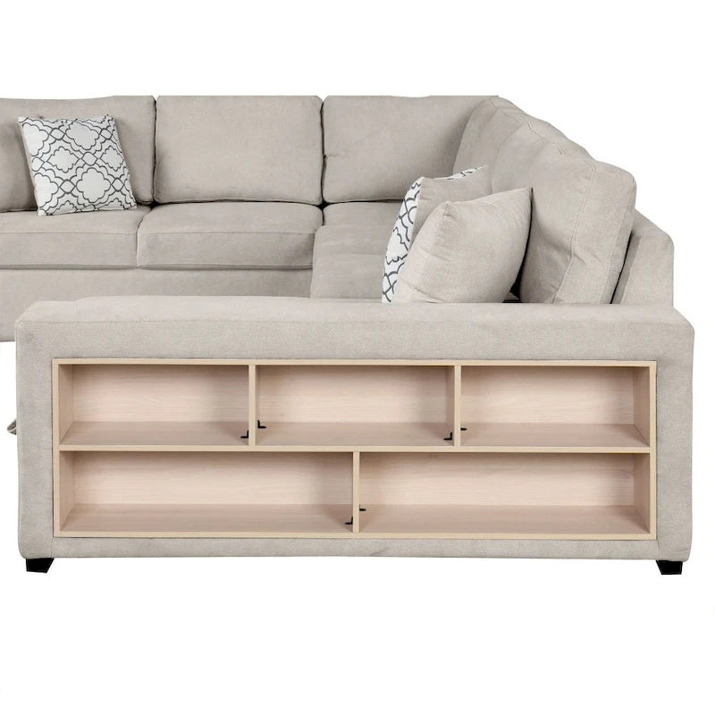 U-Shaped Sectional Sofa with Two USB Ports and Storage Chaise