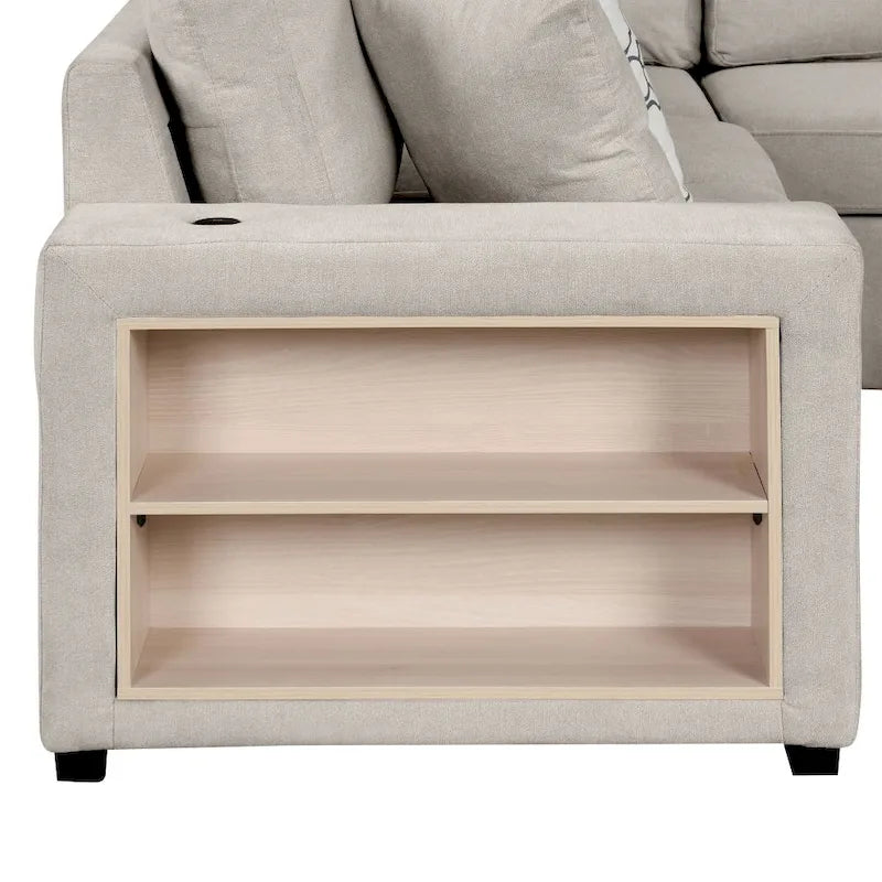 U-Shaped Sectional Sofa with Two USB Ports and Storage Chaise